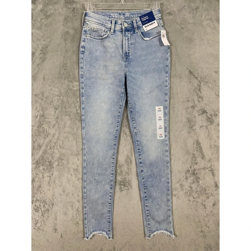 Old Navy Jeans Girls 14 Blue Rockstar High-Rise Skinny Frayed Hem Adjustable NEW